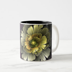 Abstracte Modern Purpur Khaki Gray Fractal Flower Tweekleurige Koffiemok