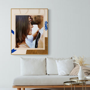 Abstracte moderne Art Beige Blue Aangepaste Foto Poster