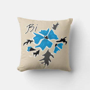 Abstracte, moderne blauwe bloem grijze bladeren pr kussen