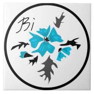 Abstracte-moderne blauwe bloem grijze zwarte blade tegeltje