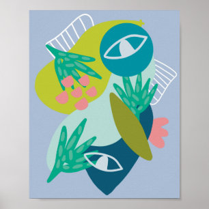 Abstracte moderne blauwe minimalistische botanisch poster