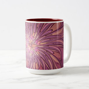 Abstracte moderne bloemfractale kunst bes kleuren tweekleurige koffiemok