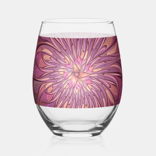 Abstracte moderne bloemfractale kunst bes kleuren wijnglas zonder voet