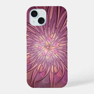 Abstracte moderne bloemfractale kunst beskleuren iPhone 15 hoesje