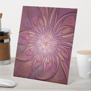 Abstracte moderne bloemfractale kunst beskleuren reclamebord met voetstuk