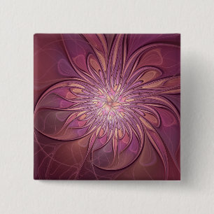 Abstracte moderne bloemfractale kunst beskleuren vierkante button 5,1 cm