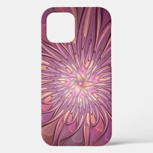 Abstracte moderne bloemfractale kunst Bessenkleure iPhone 12 Hoesje