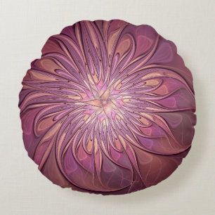 Abstracte moderne bloemfractale kunst Bessenkleure Rond Kussen