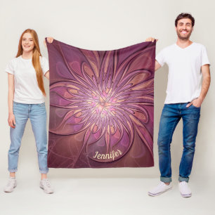 Abstracte Moderne Bloemige Fractale Bessenkleuren Fleece Deken