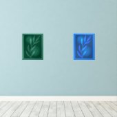 Abstracte moderne botanische bladeren blauw en gro muurkunst sets (Houten vloer)