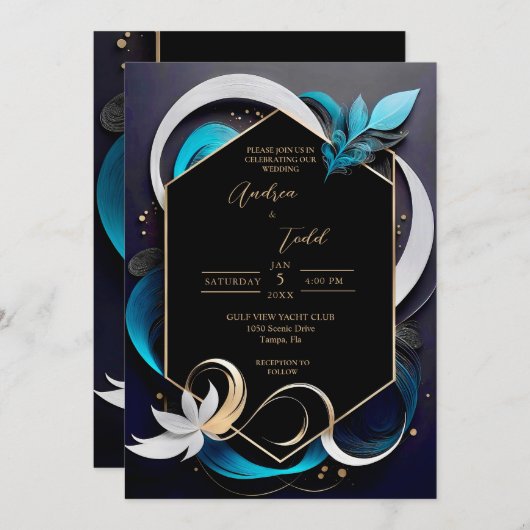 Abstracte moderne elegante blauwgroen, witte, goud kaart (Voorkant / Achterkant)