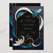 Abstracte moderne elegante blauwgroen, witte, goud save the date (Voorkant / Achterkant)