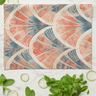abstracte moderne geometrische Koraal en Blauw Theedoek