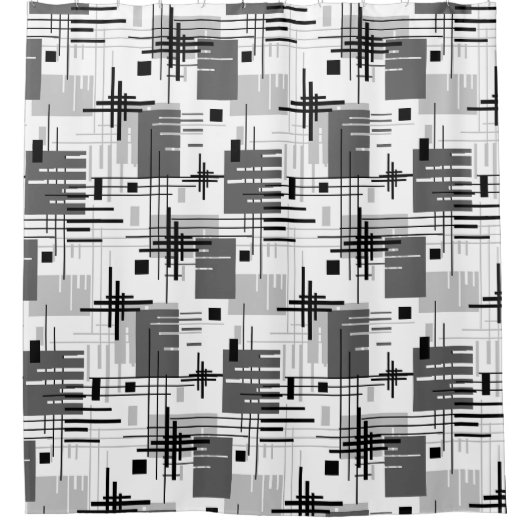 Abstracte moderne geometrische vormen met gestreep douchegordijn (Voorkant)