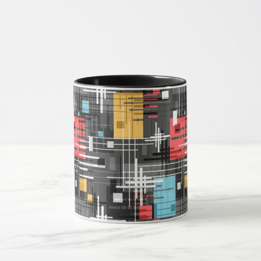 Abstracte moderne geometrische vormen met gestreep mok (Midden)