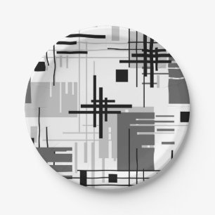 Abstracte moderne geometrische vormen met gestreep papieren bordje