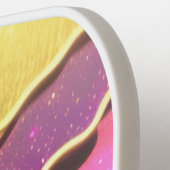 Abstracte, moderne Gold Aqua- en roze Glam Waves Pickleball Paddle (Links Detail)