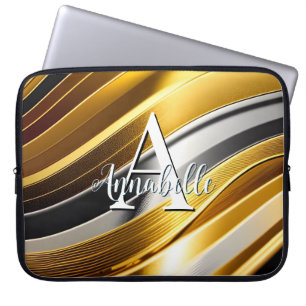 Abstracte, moderne Gold Silver- en Brongolven Laptop Sleeve