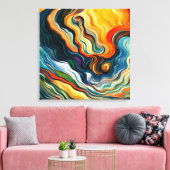 Abstracte moderne kleurengolven canvas afdruk (Insitu (Woonkamer))