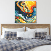 Abstracte moderne kleurengolven canvas afdruk (Insitu (Slaapkamer))