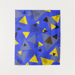 Abstracte moderne kunst driehoeken blauw geel zwar wandkleed