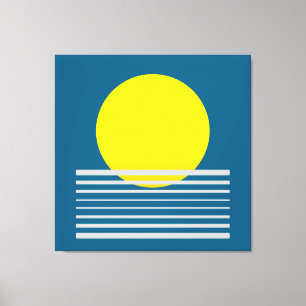 Abstracte moderne kunst geel zon en Zee landschap Canvas Afdruk