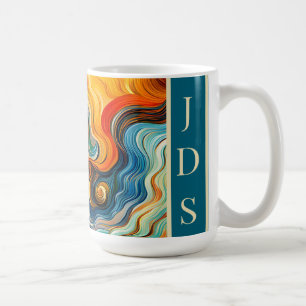 Abstracte moderne kunst kleur golven monogram koffiemok
