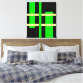 Abstracte moderne kunst lijnen groen geel zwart canvas afdruk (Insitu (Slaapkamer))