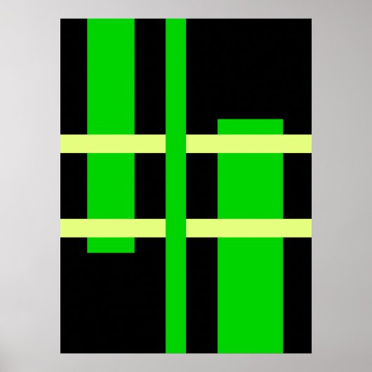 Abstracte moderne kunst lijnen groen geel zwart poster (Voorkant)