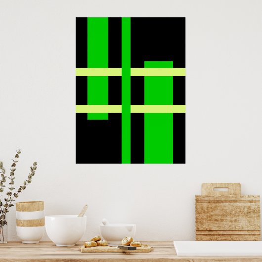 Abstracte moderne kunst lijnen groen geel zwart poster (Keuken)