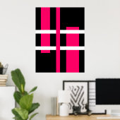 Abstracte moderne kunst lijnen roze wit zwart poster (Thuiskantoor)