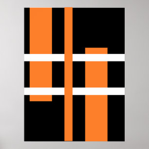 Abstracte moderne kunst lijnen Sinaasappel wit zwa Poster