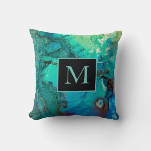 Abstracte moderne kunstmonogram schaduwen van blau kussen