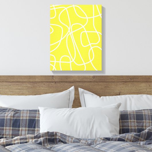 Abstracte Moderne Lijn Kunst in Geel | Artsy Canvas Afdruk (Insitu (Slaapkamer))