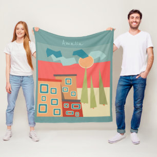 Abstracte moderne, minimale kunstlandschapsgeometr fleece deken