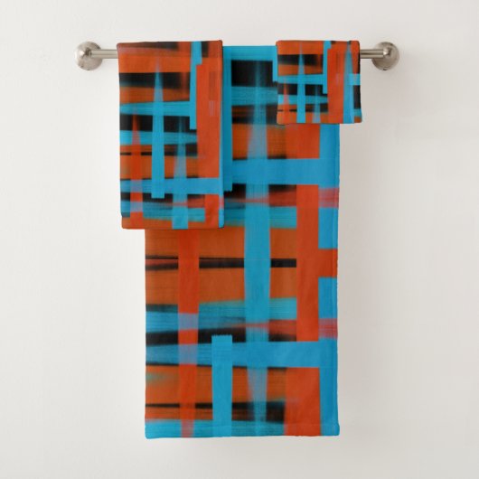 Abstracte moderne Oranje blauwe penseelstreken Bad Handdoek (Insitu)