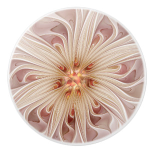 Abstracte moderne perzik pastel bloem fractal kuns keramische knop