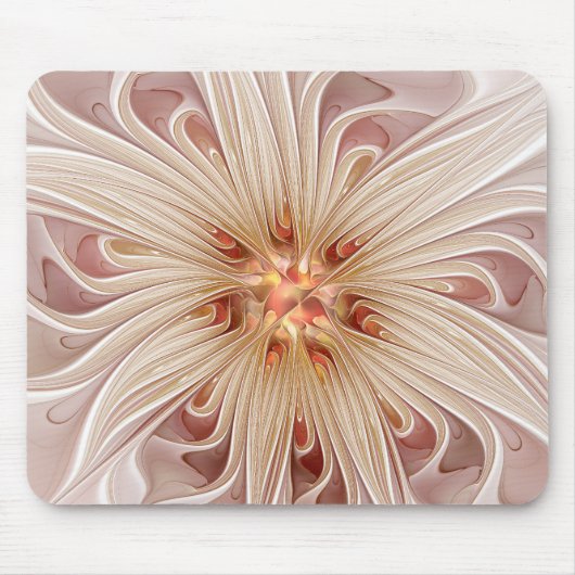 Abstracte moderne perzik pastel bloem fractal kuns muismat (Voorkant)