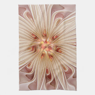 Abstracte moderne perzik pastel bloem fractal kuns theedoek