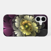 Abstracte moderne purper khaki grijs fractal bloem iPhone 16 hoesje (Achterkant horizontaal)