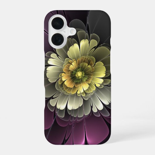 Abstracte moderne purper khaki grijs fractal bloem iPhone 16 hoesje (Achterkant)