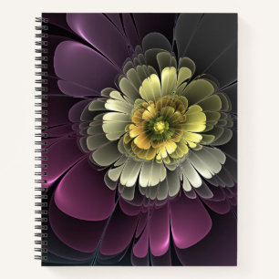 Abstracte moderne purper khaki grijs fractale bloe notitieboek