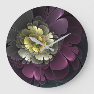 Abstracte moderne purper khaki grijze fractal bloe grote klok