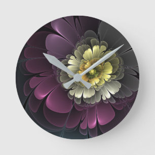 Abstracte moderne purper khaki grijze fractal bloe ronde klok