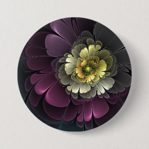 Abstracte moderne purper khaki grijze fractale blo ronde button 7,6 cm