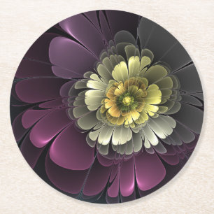 Abstracte moderne purper khaki grijze fractale blo ronde kartonnen onderzetter