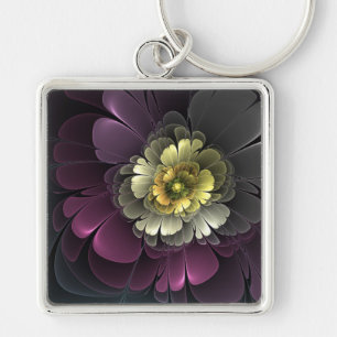 Abstracte moderne purper khaki grijze fractale blo sleutelhanger