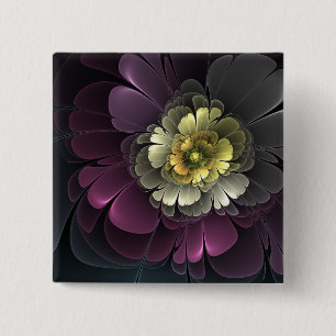 Abstracte Moderne Purper Khaki Grijze Fractale Blo Vierkante Button 5,1 Cm
