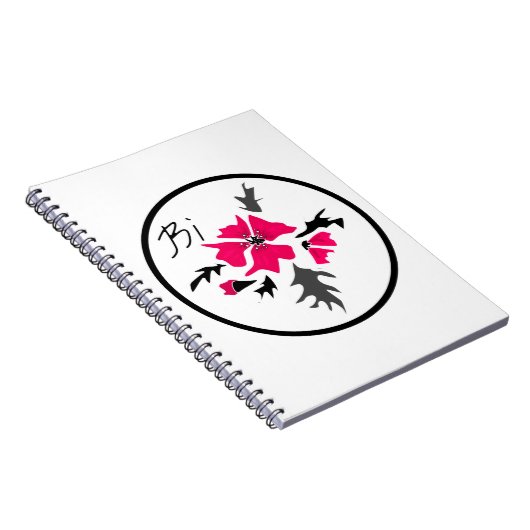 Abstracte, moderne roze bloemgrijze bladeren drukk notitieboek (Rechterzijde)