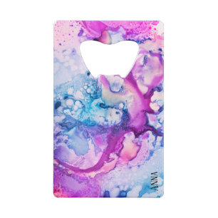 *~* Abstracte Moderne Roze Violet Paarse Waterverf Kredietkaart Flessenopener